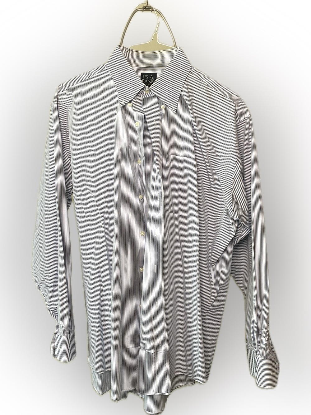 Jos. A. Bank Men's Custom Navy and White Pinstripe Dress Shirt